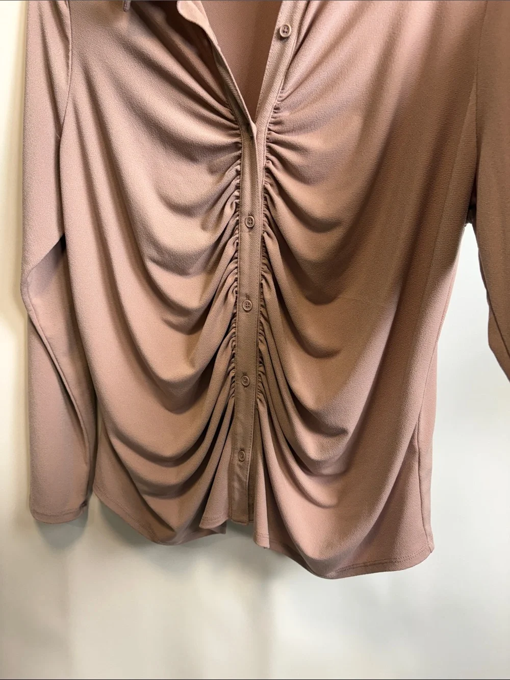 Adrianna Papell Dusty Rose Ruched Button-Front Shirt - Picture 7 of 9